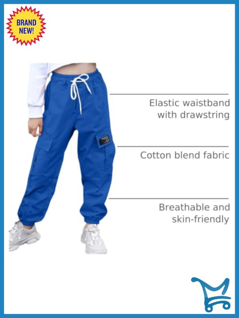 Girls & Womens Cargo Jogger Pants Drawstring Elastic Waist Cotton Blend - Picture 3 of 6